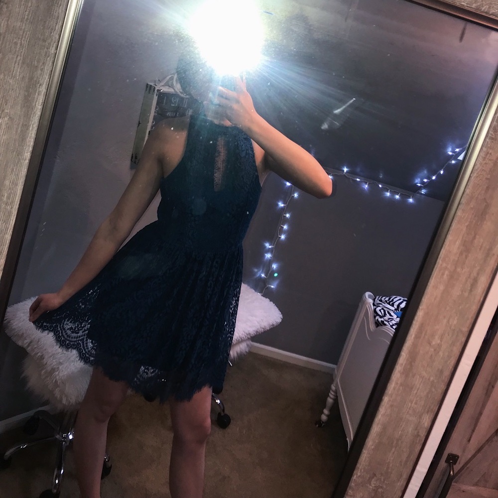 HOMECOMING DRESS Stunning Prussian Blue Lace Dress